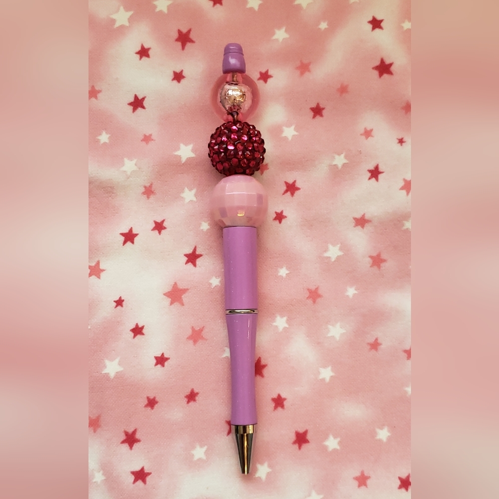 Hand Crafted Beaded Pen- Lavender,  Raspberry & Pink
